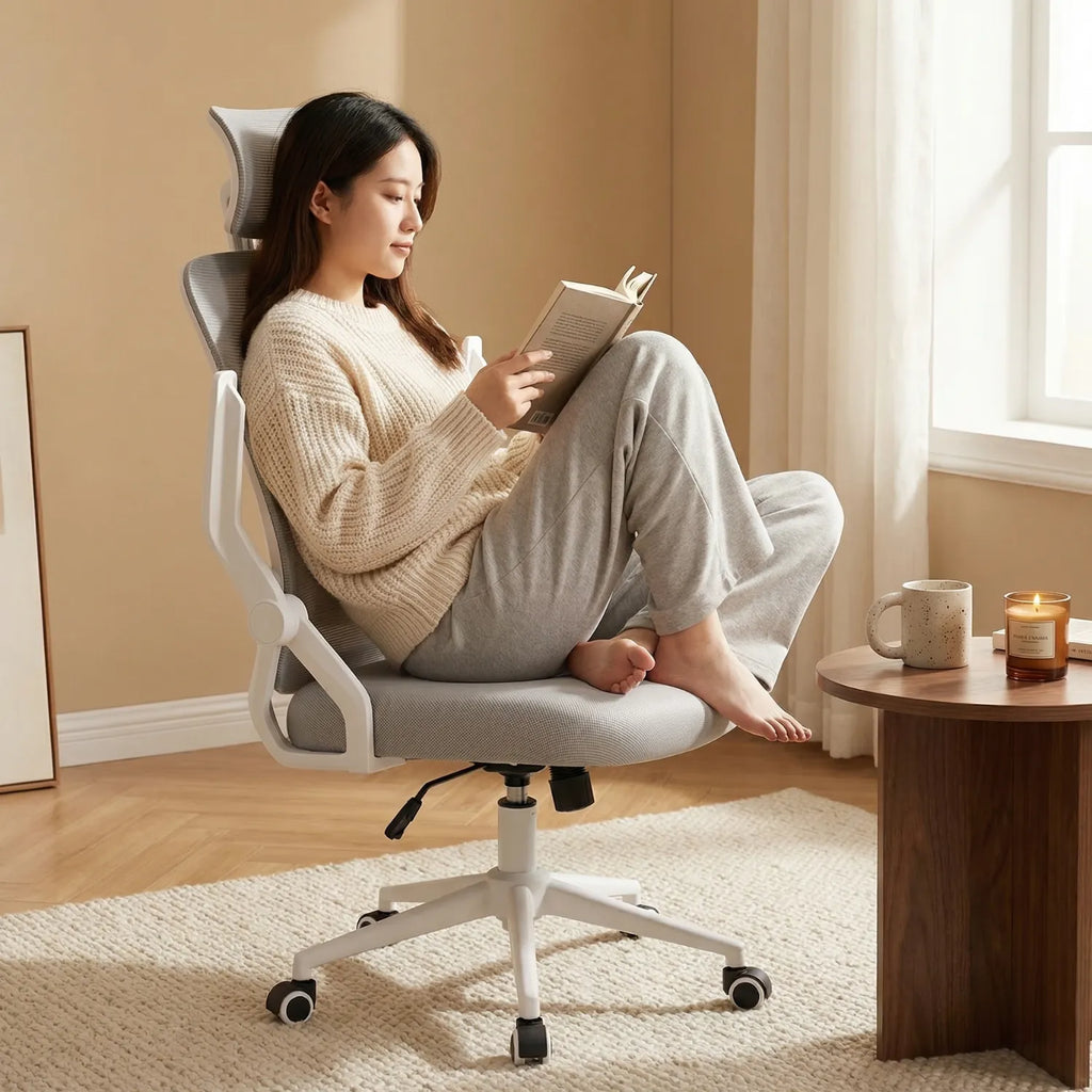 Chaise de bureau District 07 avec une femme dessus qui lit un livre