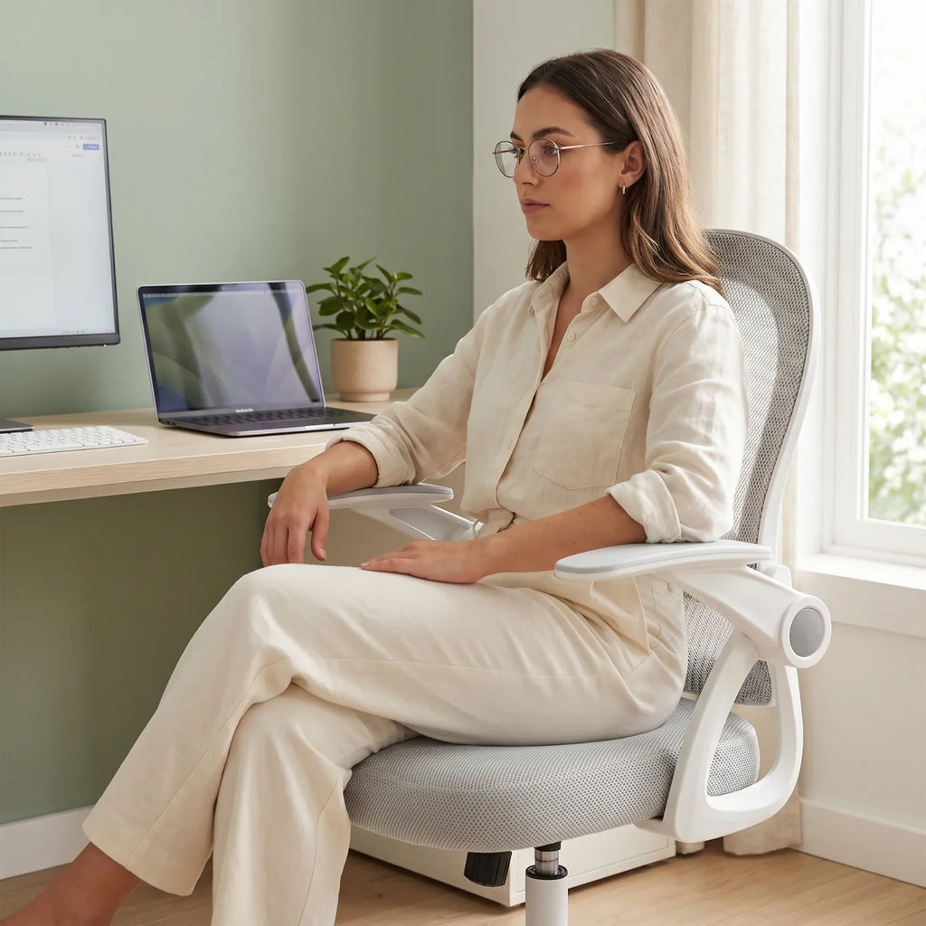 Chaise de bureau District 09 avec une femme qui travaille dessus